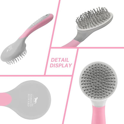 Harrison Howard Horse Mane and Tail Brush - Professional Equestrian Detangler Non-Slip Brush - Pink