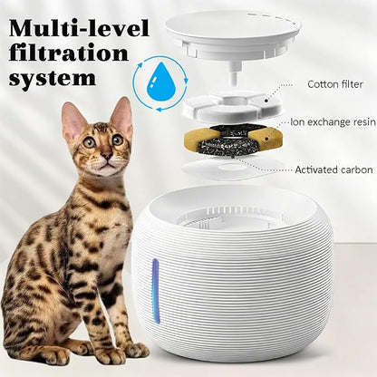 85oz/2.5L Cat Water Fountain, Automatic Pet Water Fountains for Cats Indoor | Cat Water Bowl Dispenser for Cats, with LED Light & Water Level Window - for Pets & Small Animals