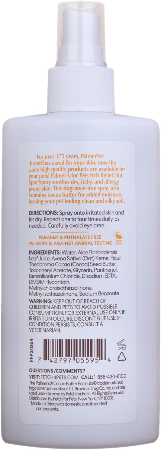 Palmer's for Pets Itch & Hot Spot Relief Spray with Cocoa Butter 8oz; Dog Skin Conditioner Spray with Vitamin E and Cocoa Butter, Skin Allergy Spray for Dogs