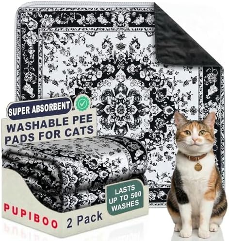 PUPIBOO Washable Pee Pads for Cats & Dogs - Super Absorbent Reusable Cat Litter Mat & Puppy Training Pads - 100% Waterproof, Leak-Proof & Non-Slip Whelping Pads for Pet Housebreaking