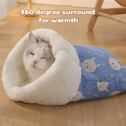 2PC Cat Sleeping Bag for Indoor Cats,Cat Sleeping Bag,Cozy Pet Nest for Cats, Winter Washable Wrap Pet Snuggle Sack for Kitten Puppy(Blue+Green)