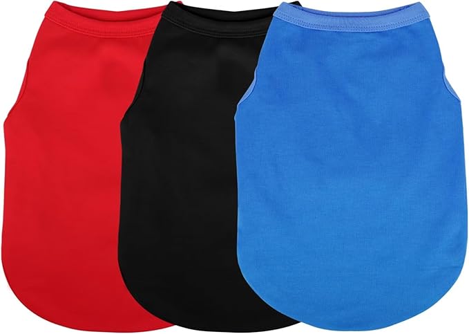 Paiaite 3 Pieces Plain Dog Shirt Sleeveless Puppy Cotton Dog Shirts Breathable Pet Apparel Tank Top Colorful Puppy Sweatshirt Clothes for Small Medium Dogs Red Black and Blue M