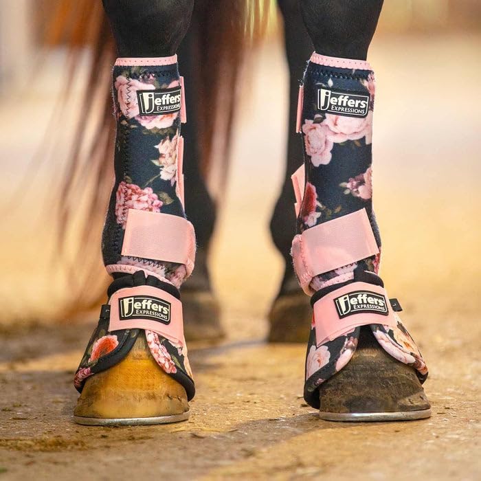 Jeffers Expression Protective Horse Boots 1 Pair, Rose Garden - Safe Neoprene Leg Guards, Comfortable Fit, Durable Strap Closures, Front & Hind Support, Accessories for Travel & Riding - Large