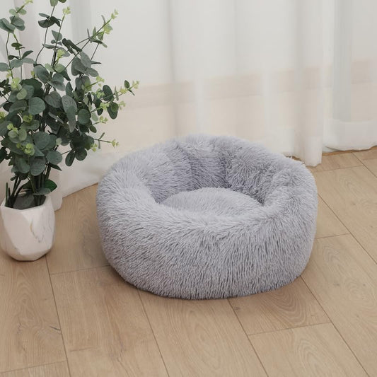 Dog Beds Cat Bed Dogs Round Cat Beds for Indoor Cats Pet Bed for Puppy and Kitten with Slip-Resistant Bottom Calming Plush Donut Cuddler Cushion for 5Kg Pet, Light Grey