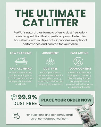Premium Clumping Cat Litter, for All Types of Cats – 99% Dust Free, Strong Odor Control, Fast Clumping, Low Tracking Natural Clay Litter - 20lbs Bag