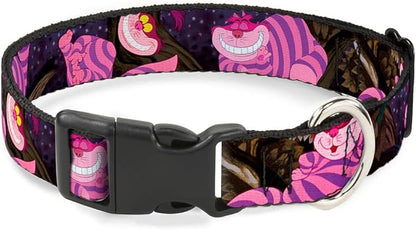 Buckle-Down Plastic Clip Collar - Cheshire Cat Tree Poses - 1.5" Wide - Fits 13-18" Neck - Small