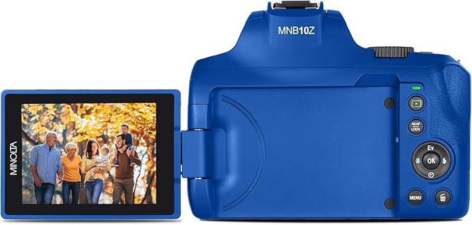 Minolta ProShot 64MP Digital Camera – 10x Optical Zoom, 4K Ultra HD Video, Macro Shooting, Anti-Shake, 3-inch LCD Screen, Face Detection – Includes 32GB SD Card, Battery & Case (Blue)