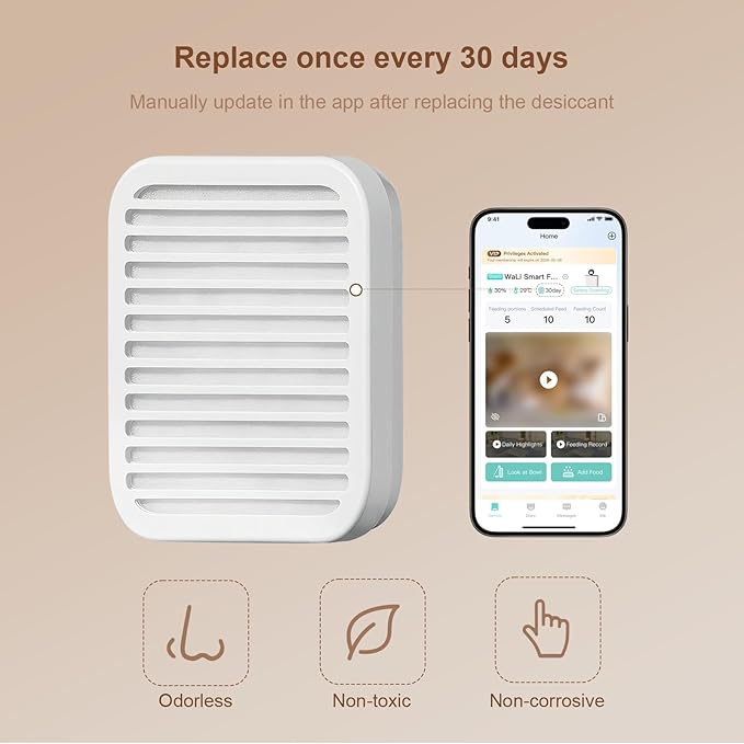 3-Pack Drying Refill Packs for Zoiydals 5.5L Automatic Cat Feeder (Model TWQ-001) – Keeps Pet Food Fresh, Moisture-Absorbing, with APP Replacement Reminder, Feeder Accessory