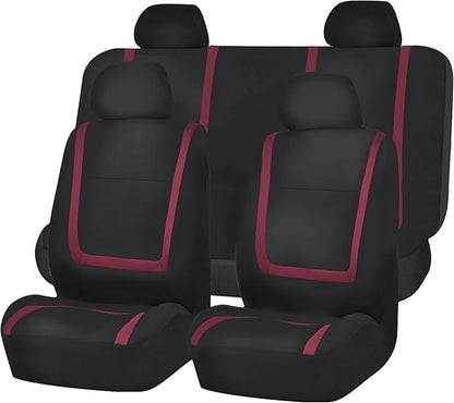 FH Group Car Seat Covers Full Set Cloth - Universal Fit Automotive Seat Covers, Low Back Front Seat Covers, Solid Back Seat Cover, Washable Car Seat Cover for SUV, Sedan and Van Burgundy