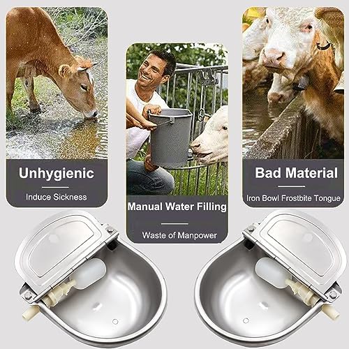 Automatic Animal Water Bowl with Float Valve, 304 Stainless Steel Livestock Water Dispenser for Dog Horse Goat Pig Cow Livestock Water Bowl Kit Includ Pipe Hose, Quick Connecter, Expansion Bolt