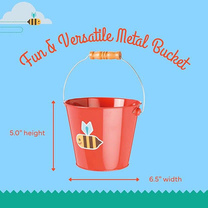 Toysmith Kids Gardening & Beach Bucket – 5″ Metal Pail with Grippable Handle | Assorted Bee & Beetle Colors | Durable Steel for Outdoor Play - 1 Count