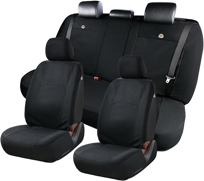 Coverado Car Seat Covers Front, Canvas Universal Seat Covers for Cars, 2-Pack Car Seat Cushions, Auto Seats Protectors for Kids & Dogs, Driver Seat Covers Fit for Most Vehicles Trucks SUVs/Black