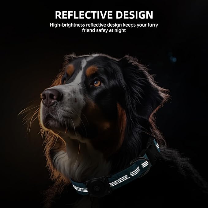 Upgraded AirTag Dog Collar, IP68 Waterproof Air Tag Dog Collar Holder, Reflective, Ultra-Durable, Comfortable Padded, Heavy Duty Dog Collars for Small Medium Large Dogs (XL (15.6"-22"), Blue)