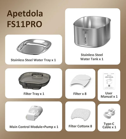 Stainless Steel Cat Water Fountain,152fl-oz/4.5L Wireless Cat Fountain,5000mAh Battery Operated Pet Water Fountain for Cats Dogs,Ultra Quiet
