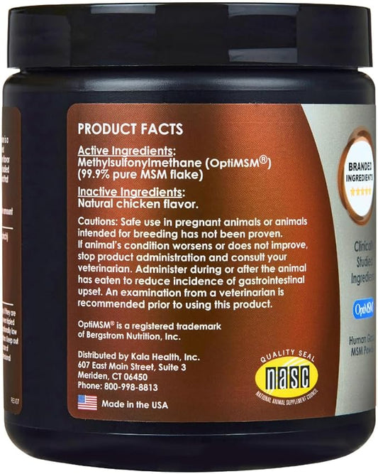 KALA HEALTH PeakTails Chicken Flavored MSM Powder for Dogs, 1 lb, Hip and Joint Support Supplement, Pure and Distilled US-Sourced MSM
