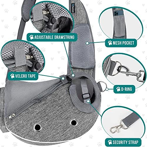 PetAmi Small Dog Sling Carrier, Puppy Cat Hands-Free Purse, 10 lb, Gray
