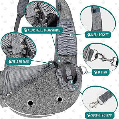 PetAmi Small Dog Sling Carrier, Puppy Cat Hands-Free Purse, 10 lb, Gray
