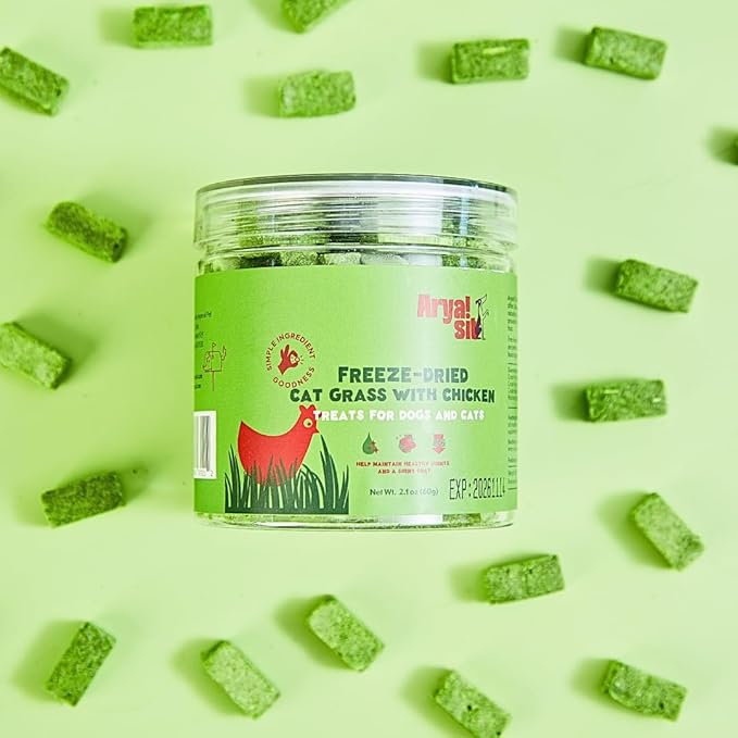 Arya Sit! Freeze-Dried Cat Grass with Chicken Bites – Natural Hairball Control · Supports Digestive Health · High Protein · No Artificial Ingredients