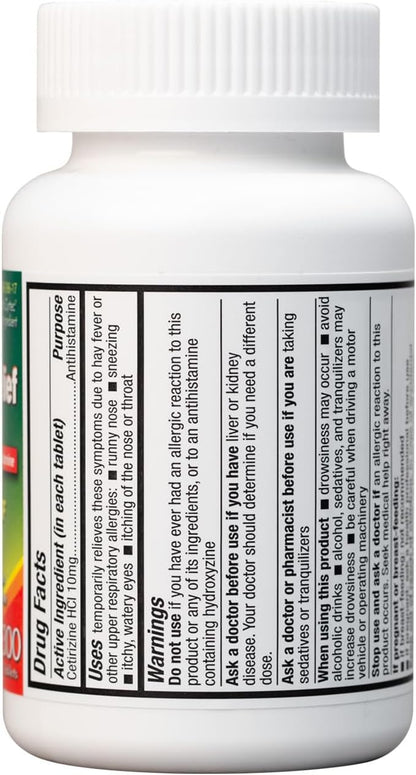 HealthA2Z® Allergy Relief, Cetirizine 10mg, Dye Free, All Day Allergy Relief, Indoor & Outdoor, Relief from Itchy Throat, Sneezing, Runny Noses, 300 Count (Pack of 1),