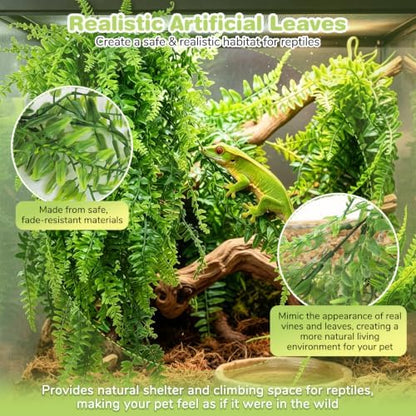 PINVNBY Reptile Plants Hanging Fake Vines Boston Climbing Terrarium Plant with Suction Cup for Bearded Dragons Lizards Geckos Snake Pets Hermit Crab and Tank Habitat Decorations (3 Pack)
