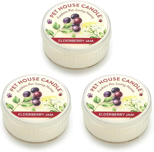 Pet House Mini Candles for Pet Odor Made with Natural Soy Wax, Plant Based, Dog and Cat Friendly Scented Candles, Elderberry Jam Pack of 3