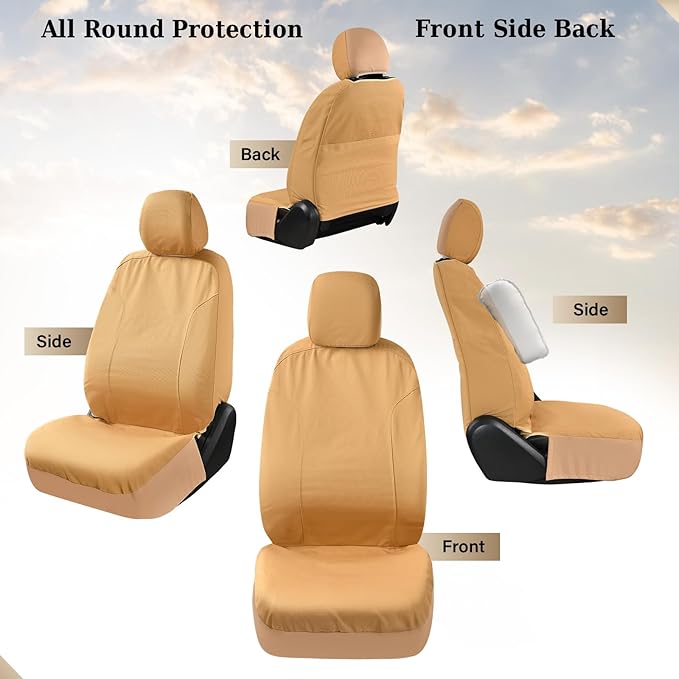 Coverado Front Seat Covers, Waterproof Canvas Seat Protector for Car Seat Cushions for Kids & Dogs, Seat Covers Compatible with 2015-2026 Ford F150 & 2017-2026 Ford F250 F350 F450(Yellow, 2PCS)