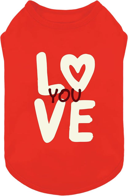 Fitwarm Love You Dog Shirt, Funny Valentines Outfit for Small Dogs Boy Girl, Festive Pet Clothes, Red, White, Medium