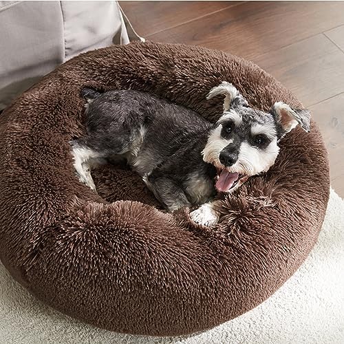 Bedsure Calming Small Dog Bed Donut Washable Cat＆Puppy Bed,23 inches Coffee