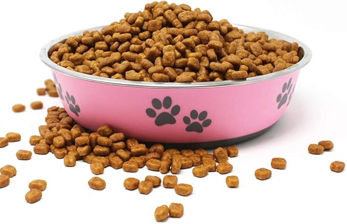 Food Bowl & Water Bowl for Dogs & Cats | Designer Series: Paw Print Detail, Stainless Steel & Pink, 13 oz (FPP-Pink S)