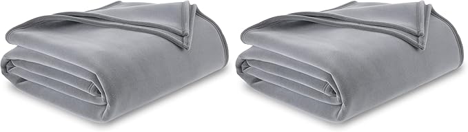Vellux 1B07055 Original Insulating Core Hotel Style Solid Blanket Machine Washable Soft Cozy Warm Pet Friendly Bed Sofa Blankets, Twin, Grey (Pack of 2)