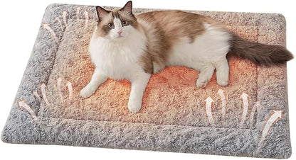 Self Warming Cat Bed Mat, Washable Self Heating Cat Mat, Extra Warm Thermal Pet Pad with Non-Slip Bottom, Soft Plush Faux Fur for Indoor Pet Sleep Cushion, 23x15 Inch Grey