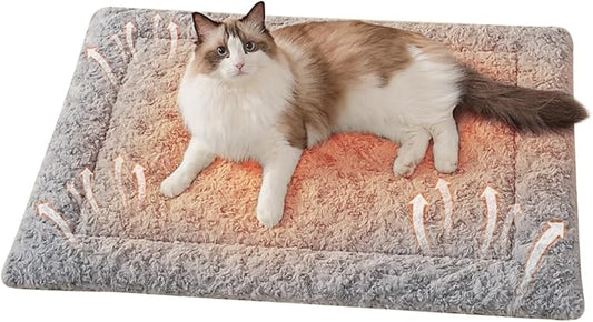 Self Warming Cat Bed Mat, Washable Self Heating Cat Mat, Extra Warm Thermal Pet Pad with Non-Slip Bottom, Soft Plush Faux Fur for Indoor Pet Sleep Cushion, 23x15 Inch Grey