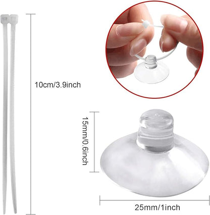 FEBSNOW Aquarium Suction Cups, Fish Tank Suction Cups Aquarium Suction Cup Clip Suction Hooks with 30 PCS Adjustable Cable Ties for Plants, Planter, Binding Moss Shrimp Nest (20)