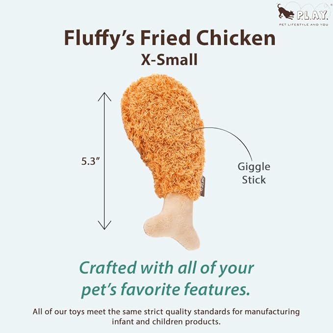 P.L.A.Y. Cute Plush Dog Toys - Fast Food Themed Durable Giggle Chew Toy, Great for Puppies & Small, Medium, Large Dog - Machine Washable, Recycled Materials (American Classic Fried Chicken, X-Small)