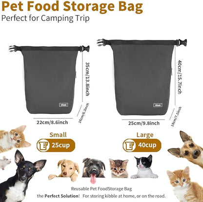Travel Dog Food Container Pet Food Storage Bag Containers 2PCS Collapsible Travel Dog Bowls Waterproof Camping Storage Essentials Kibble Carrier 20L Easy to Clean (Grey, Large)