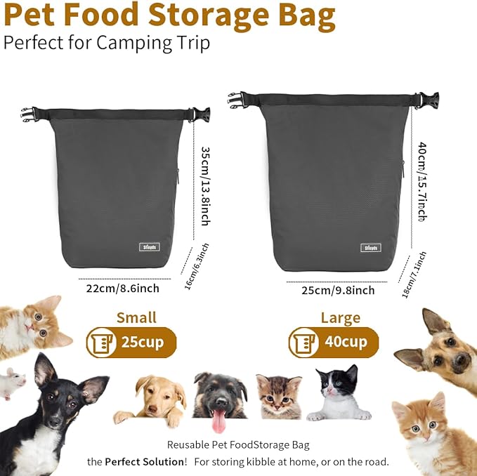 Travel Dog Food Container Pet Food Storage Bag Containers 2PCS Collapsible Travel Dog Bowls Waterproof Camping Storage Essentials Kibble Carrier 20L Easy to Clean (Grey, Small)