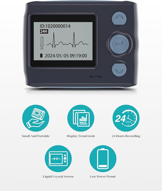 Portable 12-Lead Heart Monitor with AI Analysis for Home Use, 24 Hours Recording, Stand-Alone Machine with LCD Screen, Software Compatible with Mac & Windows, TH12