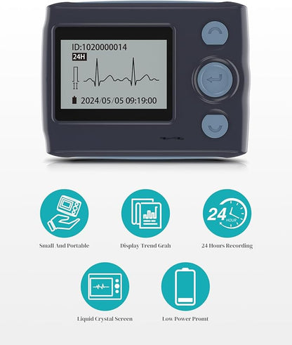 Portable 12-Lead Heart Monitor with AI Analysis for Home Use, 24 Hours Recording, Stand-Alone Machine with LCD Screen, Software Compatible with Mac & Windows, TH12