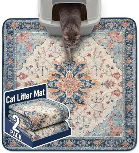 Hompet Cat Litter Mat 2 Pack, 36x36 Large Machine Washable Trapping Mats for Cats, Super Absorbent & Urine-Proof Cat Litter Box Mat for Floor, Waterproof & Non Slip Kitty Litter Rug