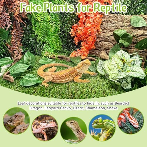 Hamiledyi Reptile Plants for Terrarium Hanging Fake Leaves with Suction Cup
