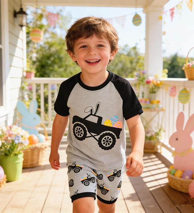Popshion Boys Pajamas 100% Cotton Toddler Clothes Summer Pjs for Boy Planet Dinosaur Sleepwear Kids Short Sets 2-10 Years