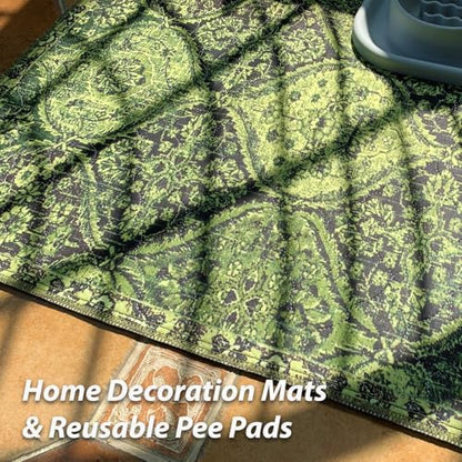 nunubaby Washable Pee Pads for Dogs, Stylish, Non-Slip and Leak-Proof Pee Pads. Reusable Potty Pads for Dogs for Crates and Floors.(Green/Multi,72" x72" )