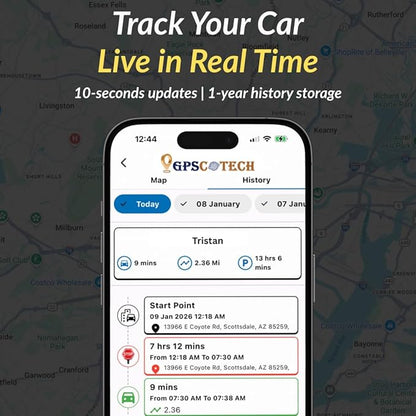 OBD GPS Tracker for Cars – 3 Months Free Trial, 10s Real-Time Tracking, 1-Year History, Speed & Driving Alerts, Mileage Log, No Charging Needed, Global Coverage, No Roaming Fees – Plans from $4.99/mo