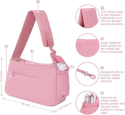 Pet Sling Carrier for Small to Medium Dogs and Cats, Fits 10–20lbs, Adjustable Soft Padded Shoulder Strap Dog Sling Carrier with Storage Pocket for Hands-Free Outdoor Travel & Hiking Pink