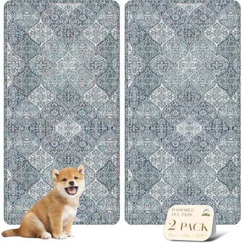 nunubaby Washable Pee Pads for Dogs, Stylish, Non-Slip and Leak-Proof Pee Pads. Reusable Potty Pads for Dogs for Crates and Floors.(Blue/Multi, 24" x48" )