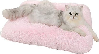 Liveinu Long Plush Calming Pet Bed Cuddler Pet Bed for Dogs and Cats Fluffy Faux Fur Dog Bed with Anti Slip Bottom Machine Washable Pet Sleep Bed Crate Mat Light Pink 2XL
