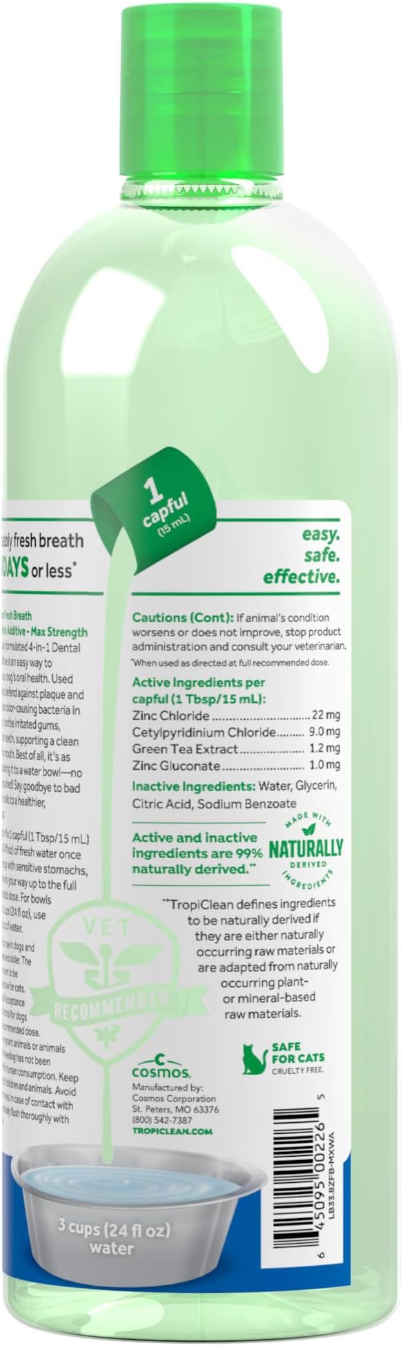 TropiClean Fresh Breath Advanced Whitening Water Additive for Dogs, Max Strength Dog Teeth Cleaning and Breath Freshener Solution, 33.8oz