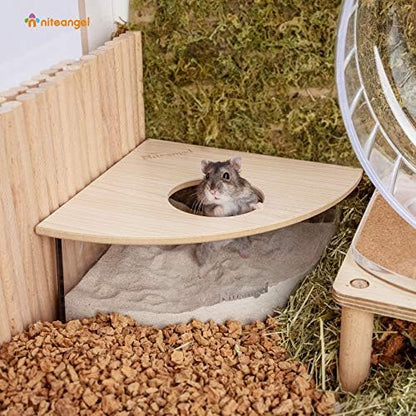 Niteangel Animal Sand-Bath Box: - Acrylic Critter's Sand Bath Shower Room & Digging Sand Container for Hamsters Mice Lemming Gerbils or Other Small Pets (Triangle, Burlywood)