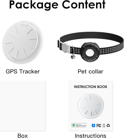 Cat Tracker, No Monthly Fee, Waterproof Pet Tracker for Cats, Compatible with Apple Find My App (Only iOS), Black