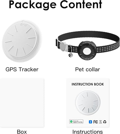 Cat Tracker, Lightweight GPS Tracker Compatible with Apple Find My App(Only iOS), Waterproof Cat Trackers Collar with Bell and Safety Elastic Buckle, No Monthly Fee Pet Tracker, Black